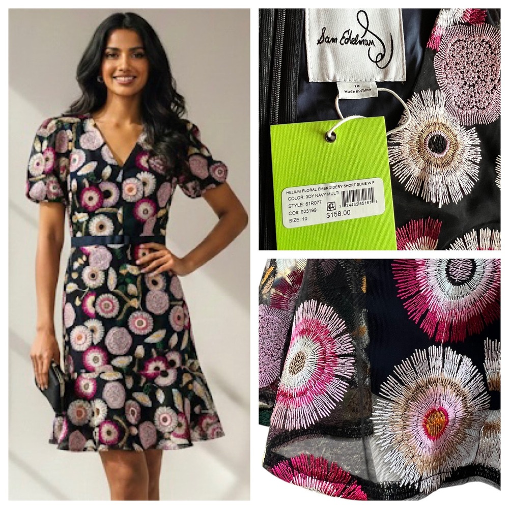 New Sam Edelman Floral Embroidery Mesh Dress Coquette Fairycore Whimsy Sz 10 NWT